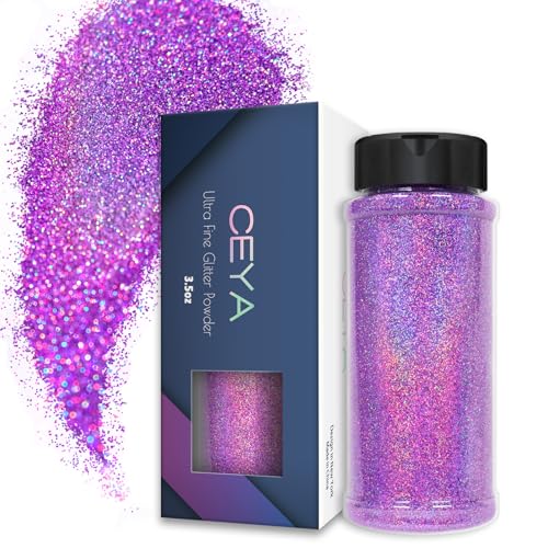 Ceya Holografischer ultrafeiner Glitzer, 3.5oz/100g, Laser Hellviolett Glitzer 0,2 mm für Schleim Epoxidharz Bastelbecher Schmuck Nagelkunst Festival Make-up Malere von ceya