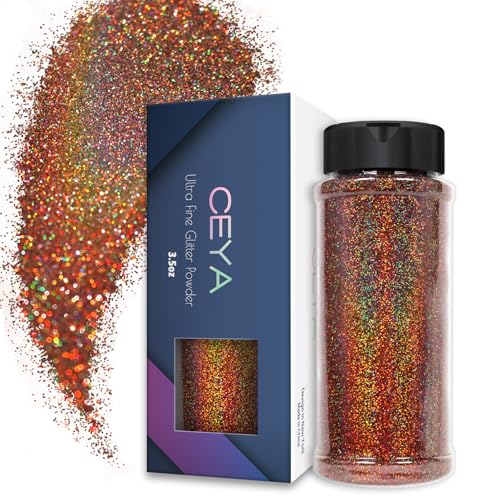 Ceya Holografischer ultrafeiner Glitzer, 3.5oz/100g, Laser Kaffee Glitzer 0,2 mm für Schleim Epoxidharz Bastelbecher Schmuck Nagelkunst Festival Make-up Malere von ceya