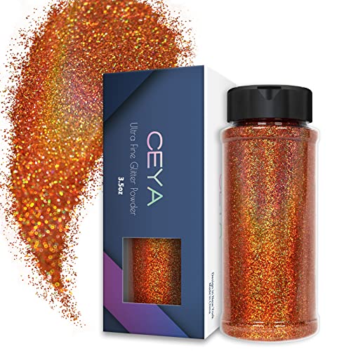 Ceya Holografischer ultrafeiner Glitzer, 3.5oz/100g, Laser Leichtes Kupfer Glitzer 0,2 mm für Schleim Epoxidharz Bastelbecher Schmuck Nagelkunst Festival Make-up Malere von ceya