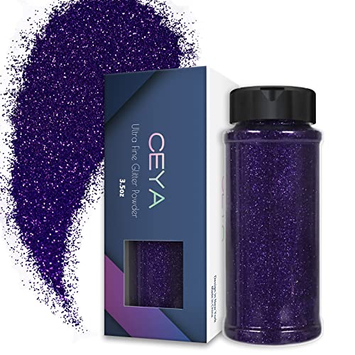 Ceya Ultrafeiner Glitzer, 3.5oz/100 g, Harz, Glitzer, Basteln, Aubergine, Lila, Flocken, 0,2 mm, für Epoxidharz, Tumbler, Schleim, Nagelkunst, Festival, Make-up, Hochzeitskarten, Malerei, Kunst von ceya