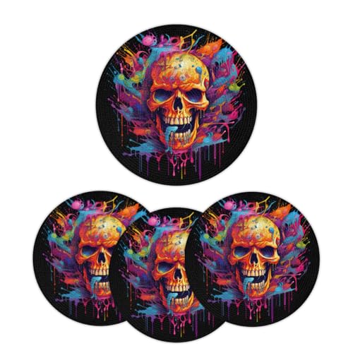 Runde Platzsets, bunt, batikfarben, Totenkopf, gewebt, rutschfest, hitzebeständig, waschbar, rund, geflochten, Platz für Bauernhaus, Küche, Esszimmer, Party, Dekoration, 38,1 cm, 6 Stück Runde Platzsets, bunt, batikfarben, Totenkopf, gewebt, rutschfest, hitzebeständig, waschbar, rund, geflochten, Platz für Bauernhaus, Küche, Esszimmer, Party, Dekoration, 38,1 cm, 6 Stück von cfpolar