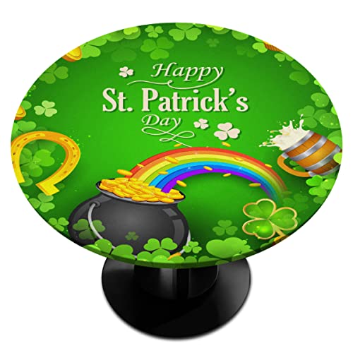 St. Patrick's Day runde Tischdecke mit elastischem Rand, Glücksmünze, Bierkleeblatt, Regenbogenmuster, runde Tischdecke, abwischbar, wasserdicht, Tischdecke für Küche, Esstisch, Party, Picknick, 101,6 von cfpolar