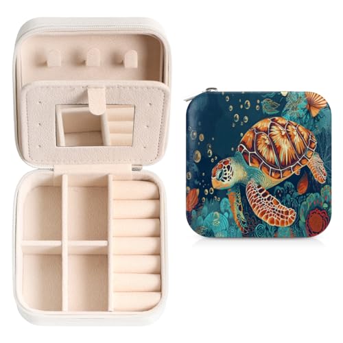 cfpolar Personalisiertes Reise-Schmuckkästchen, individuelles PU-Leder, kleine Schmuckschatulle, personalisierter Schmuckhalter, Organizer mit Spiegel, Geschenke für Frauen und Mädchen, Meerestiere, cfpolar Personalisiertes Reise-Schmuckkästchen, individuelles PU-Leder, kleine Schmuckschatulle, personalisierter Schmuckhalter, Organizer mit Spiegel, Geschenke für Frauen und Mädchen, Meerestiere, von cfpolar