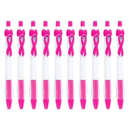 cfpqv 10 Stück Gel-Kugelschreiber mit, Brustkrebs-Bewusstseinsband, einziehbar, Stiftspitze, Brustkrebs-Stifte, Kunststoff-Gel-Kugelschreiber für Frauen, Geschenk, 10 ml Stifte (Hot Pink, One Size) von cfpqv