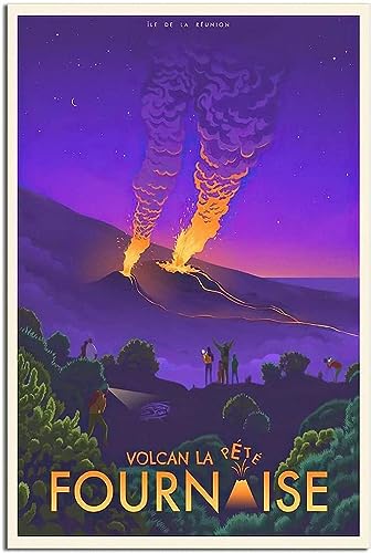 cgltd Leinwandkunst Réunion Volcano Vintage Reiseposter, Heimdekoration, Leinwand, Wandposter, Kunstwandgemälde Ungerahmt 60x90cm von cgltd
