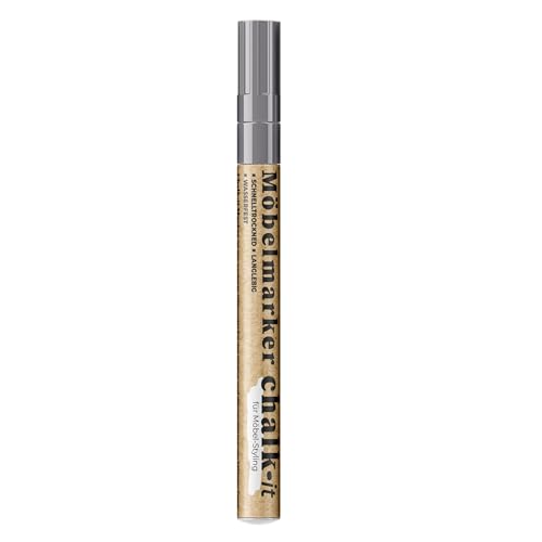 chalk-it Möbel Marker 10ml Silber Dekoration DIY Design Stift mit Ersatzspitze Wasserfest, ideal für Details, Zeichnungen und Beschriftungen auf Holz, Metall, Glas, Gummi, Stein von chalk-it