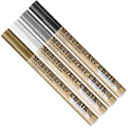 chalk-it Möbel Marker Set 4x 10ml Schwarz Weiss Gold Silber Dekoration DIY Stift mit Ersatzspitze Wasserfest, ideal für Details, Zeichnungen, Beschriftungen auf Holz, Metall, Glas chalk-it Möbel Marker Set 4x 10ml Schwarz Weiss Gold Silber Dekoration DIY Stift mit Ersatzspitze Wasserfest, ideal für Details, Zeichnungen, Beschriftungen auf Holz, Metall, Glas von chalk-it