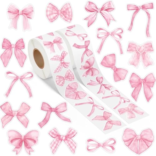 1000 Stück Schleifenaufkleber, Schleife Aufkleber Zum Beschriften, Etiketten Selbstklebend, Kupferdruckpapier Aufkleber, für DIY Backen, Briefumschlag, Hochzeit Geschenktüten Dekoration (Rosa) von champracer