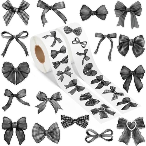 1000 Stück Schleifenaufkleber, Schleife Aufkleber Zum Beschriften, Etiketten Selbstklebend, Kupferdruckpapier Aufkleber, für DIY Backen, Briefumschlag, Hochzeit Geschenktüten Dekoration (Schwarz) von champracer