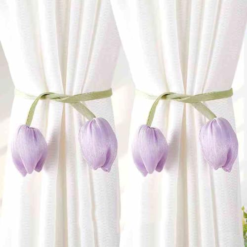 champracer 2 Stück Vorhang Raffhalter, Niedlich Tulpe Gardinenclips Vorhanghalter, Bunte Blumen Raffhalter für Vorhänge, Gardinen Seil für Haus Kinderzimmer Deko (A) von champracer