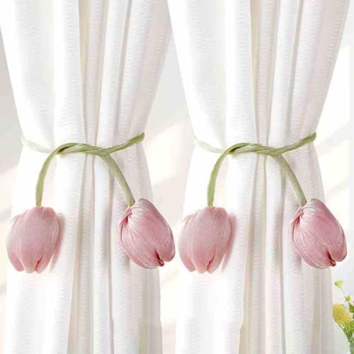 2 Stück Vorhang Raffhalter, Niedlich Tulpe Gardinenclips Vorhanghalter, Bunte Blumen Raffhalter für Vorhänge, Gardinen Seil für Haus Kinderzimmer Deko (C) von champracer