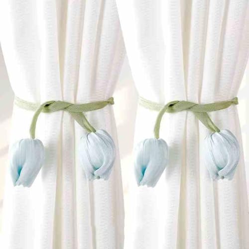 champracer 2 Stück Vorhang Raffhalter, Niedlich Tulpe Gardinenclips Vorhanghalter, Bunte Blumen Raffhalter für Vorhänge, Gardinen Seil für Haus Kinderzimmer Deko (D) von champracer