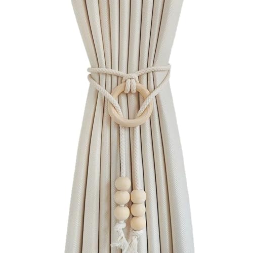 2 Stück Vorhang Raffhalter aus Holz, Boho Handgemachte Vorhang Raffhalter mit Quasten Anhänger, für Fenstervorhänge für Zuhause und Büro (A) von champracer