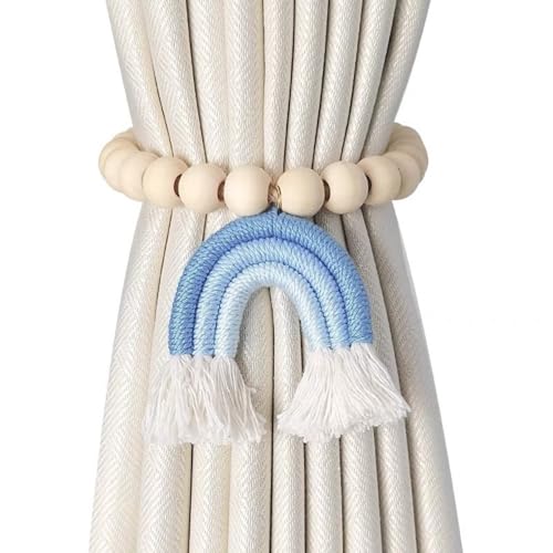 2 Stück Vorhangseil Raffhalter, Regenboge Vorhang Raffhalter, Handgemachte Vorhanghalter Vorhang-Raffhalter, für Haus, Büro, Wohnzimmer, Schlafzimmer Deko (BlauA) von champracer