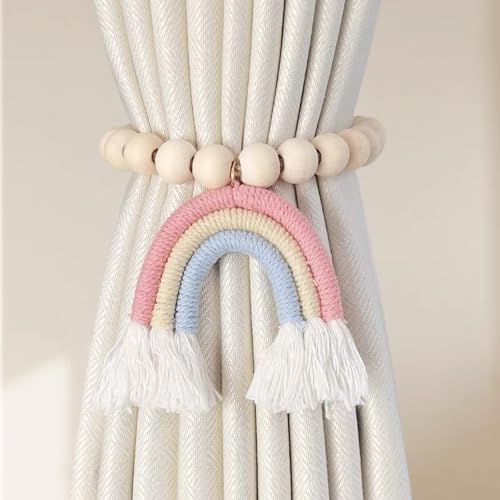 2 Stück Vorhangseil Raffhalter, Regenboge Vorhang Raffhalter, Handgemachte Vorhanghalter Vorhang-Raffhalter, für Haus, Büro, Wohnzimmer, Schlafzimmer Deko (Rosa A) von champracer