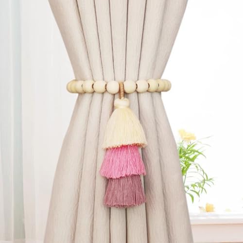 2 Stück Vorhangseil Raffhalter, Regenboge Vorhang Raffhalter, Handgemachte Vorhanghalter Vorhang-Raffhalter, für Haus, Büro, Wohnzimmer, Schlafzimmer Deko (Rosa B) von champracer