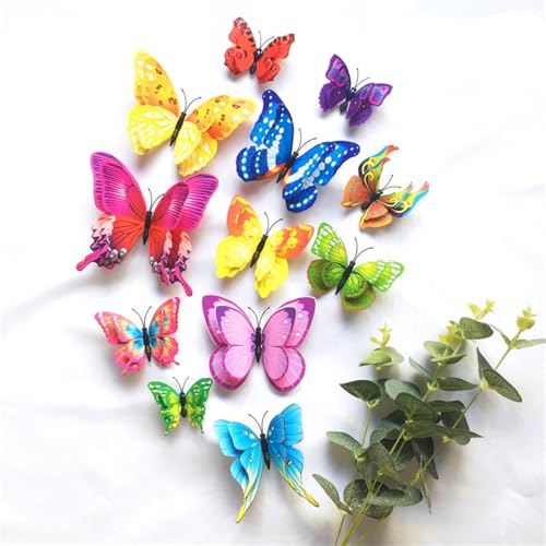 24 Stücke, Selbstklebend Simulation Schmetterling Sticker, Selbstklebende Wände Dekorationen, Mixed 3D Schmetterlinge Wandtattoos, für Zuhause, Schlafzimmer, Baby Room Decor (H) von champracer