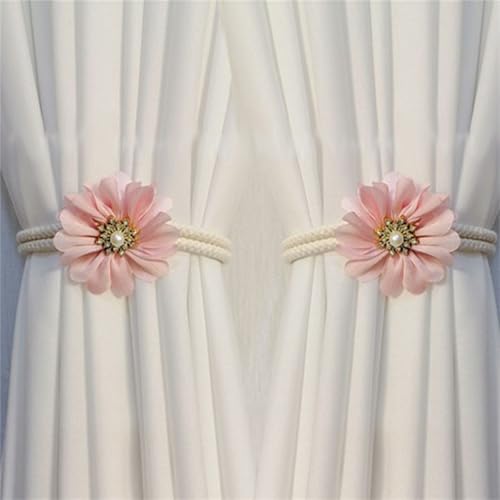 2Pcs Vorhang-Krawatten, Gardinenhalter, Raffhalter, Krawatte Rücken für Vorhänge, Blumen Gardinen Raffhalter Süße, für Schlafzimmer, Büro Deko (Kirschblüte Rosa) von champracer