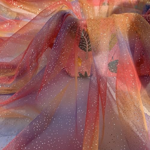 2er Set Regenbogen Glitter DIY Tüll Funkelnde Tüll Band Rolle Pailletten Stoff Rolle für Braut Bogen Rock Geschenkverpackung Hochzeitsfeier Dekoration (orange rot,100x150 cm) von champracer