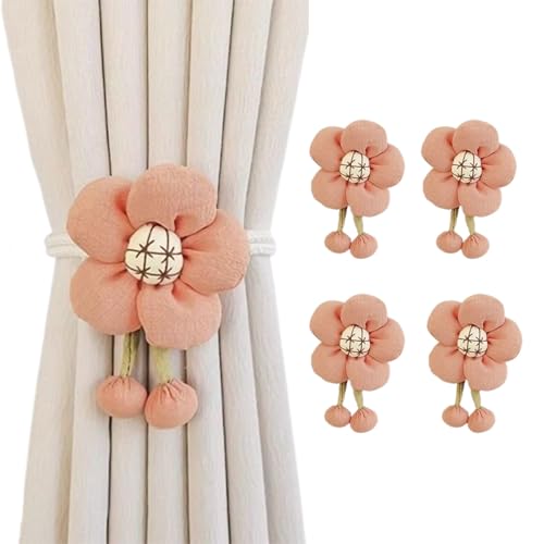 champracer 4 Stück Vorhang Raffhalter Blumen Gardinenband Raffhalter Vorhangseils Vorhanghalter Kinderzimmer Deko Gardinenclips für Haus Schlafzim Fensterdekoration (Rosa) von champracer