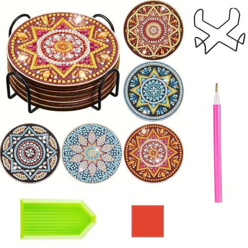 5 Stück Diamond Painting Untersetzer, Diamond Painting Serviertablett, DIY Tassenuntersetzer mit Diamanten und Montagewerkzeuge, für Tassen, Weingläser, Vasen und Heimküche (Farbe) von champracer