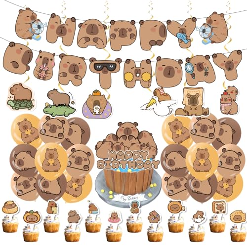 Capybara Geburtstag Ballon Deko, Capybara-Themenparty-Zubehör, Exquisite Nette Cartoon Animal Balloon Set, für Kinder Jungen Mädchen Geburtstagsparty-Zubehör (B) von champracer