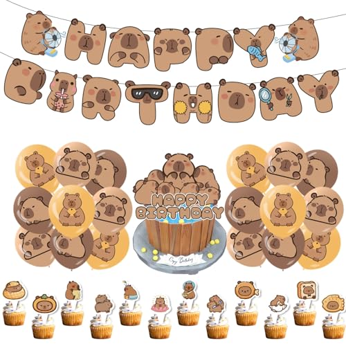 Capybara Geburtstag Ballon Deko, Capybara-Themenparty-Zubehör, Exquisite Nette Cartoon Animal Balloon Set, für Kinder Jungen Mädchen Geburtstagsparty-Zubehör (D) von champracer