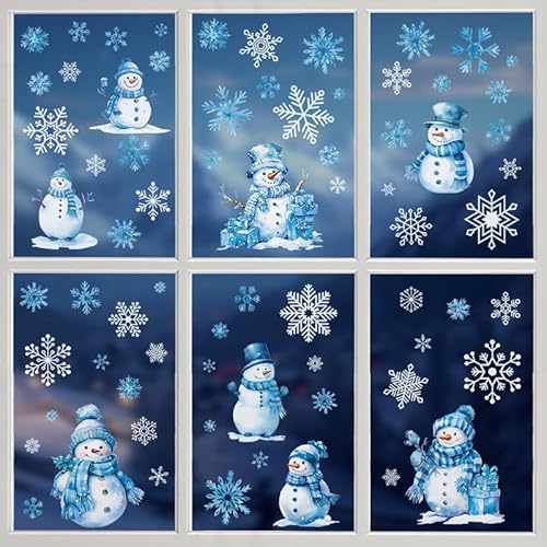 Fensterbilder Winter kinder,Fensterbilder Weihnachten Selbstklebend,Fensteraufkleber Weihnachten,Wiederverwendbar Weihnachtsdeko,Fensterfolie Weihnachten Kinderzimmer (blau) von champracer