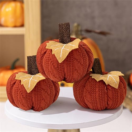 Gehäkelte Kürbisse Als Dekoration für Halloween, Erntefest - Gestrickte Kleine Kürbis Anhänger, Handgemachte Kürbis Dekor für Herbst Bauernhof Ernte (3xOrange) von champracer