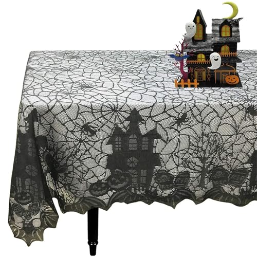 Halloween Tischdecke mit schwarzem Spinnennetz & Fledermaus Design Boho Schwarz Stickerei Spitze Tischläufer für Halloween Party Halloween Tischdeko Halloween Küchendeko Halloween Tischdecke mit schwarzem Spinnennetz & Fledermaus Design Boho Schwarz Stickerei Spitze Tischläufer für Halloween Party Halloween Tischdeko Halloween Küchendeko von champracer