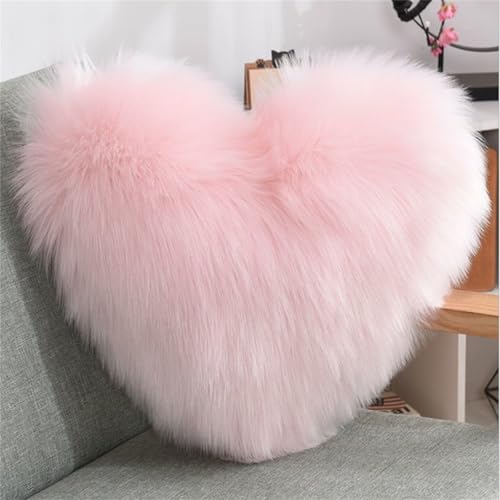 Herzkissen, Herz Kissen Kinderzimmer, Doppelseitiger Flausch Superweiches Plüsch Dekokissen, Herz Dekoratives Kissen für Wohnzimmer Sofa Kind Schlafzimmer Bett (Rosa,40x50 cm) von champracer
