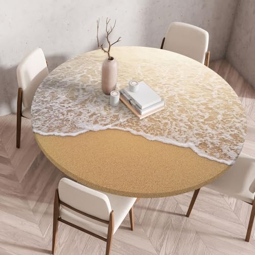 Outdoor Runde Tischdecke mit Gummizug Gartentischdecke Rund Wasserdicht Abwischbar Tischtuch für Garten Outdoor Küchentisch (ZBYT-401602,Durchmesser 60cm) von champracer