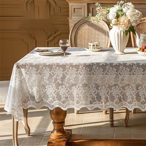 Tischdecke aus weißer Spitze, Spitze Tischdecke Gestickt Elegante Florale Muster Tischtuch,Spitze Boho Tischtuch Modern Beige Hochzeit Tischwäsche,Lange Abendessen Home Decor (Weiß 1,140x200 cm) von champracer