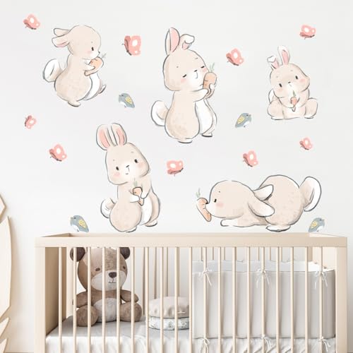 Wandtattoo für Kinder Niedliche Tier Kinderzimmer Aufkleber Mädchen Hasen Wandsticker Babyzimmer Wandaufkleber Tiere Dekoration für Babyzimmer Wohnzimmer Schlafzimmer (Osterhase,1 Set) von champracer
