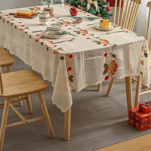 champracer Weihnachtstischdecke Gestickte Weihnachtsglocken Motive Wasserabweisend Rechteckig 140x200 cm Rot und Grün Kariert Polyester/100% von champracer