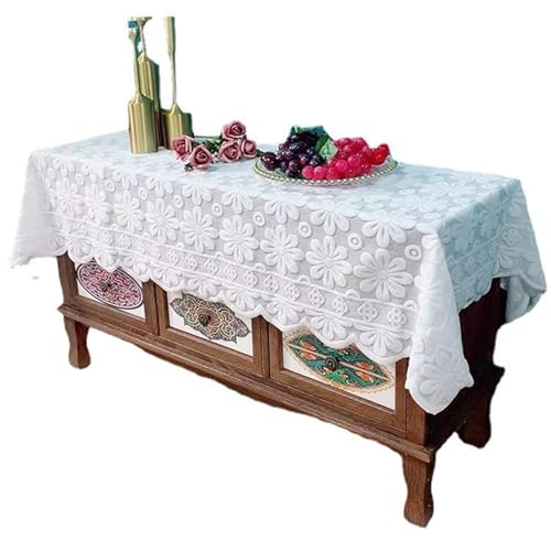 Weiße Spitze Tischdecke Rechteckig mit Vintage Sonnenblumen-Spitzenmuster – Elegantes Tischtuch für Hochzeiten, Bankette, Geburtstagspartys & Outdoor (Weiß,60 * 60 cm) von champracer