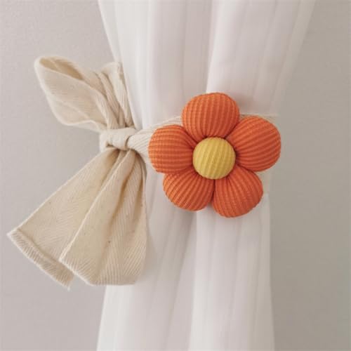 champracer 2 Stück Gardinenhalter Cartoon Blume Seil, Vorhang Raffhalter Kinderzimmer Blume Clips Raffhalter für Kinderzimmer Schlafzimmer Dekoration Heimdekoration (Orange) von champracer