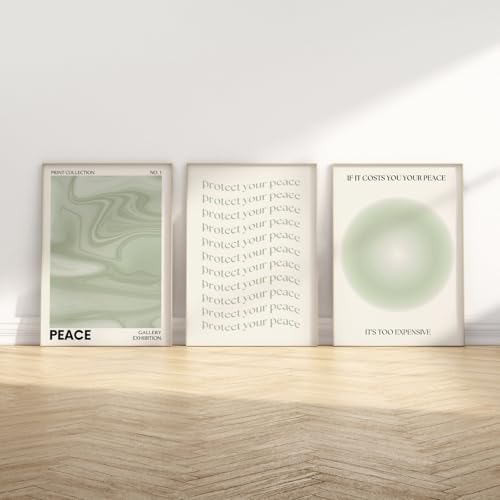 champracer 3er Set Poster Bilder Grün Farbverlauf Aura Nummer Wandbilder, Grüne Wandbilde Bilder Leinwandbilder Wohnzimmer Schlafzimmer Deko Bilder Wohnzimmer Modern, Ohne Rahmen (30 * 40cm) von champracer