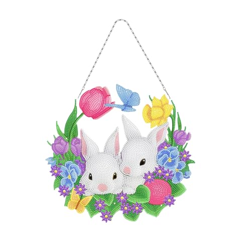 champracer 5D Ostern Diamond Painting Kits Diamond Painting Ostern DIY Diamond Painting Osterhasen Ostereier Anhänger Ostern Dekoration für Wand- und Eingangsdekoration (YH309) von champracer