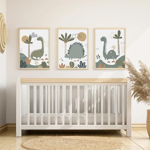 champracer Kinderzimmer Poster 3er Set Dino Poster Kinderzimmer Wandbilder Kinderzimmer Entzückendes Cartoon Dino Poster Ohne Rahmen (40 * 50cm) von champracer