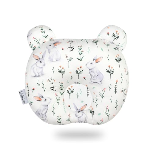 champracer Kindkissen Baby Kissen 0-12 Monate Neugeborene Baumwollmusselin Kopfkissen, Weiches Dekoratives Kissen für Kinderzimmer, Kinderbett, Kinderwagen, Autositz (Kaninchen, 30x23 cm) von champracer