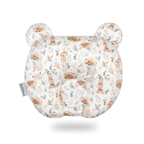 champracer Kindkissen Baby Kissen 0-12 Monate Neugeborene Baumwollmusselin Kopfkissen, Weiches Dekoratives Kissen für Kinderzimmer, Kinderbett, Kinderwagen, Autositz (Rotwild, 30x23 cm) von champracer
