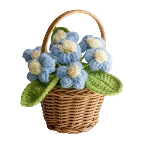 champracer Künstliche Blume Häkelblumen Topfpflanze, Handgefertigt Gestrickte Mini-Topfpflanzen künstliche Blumen Kleine Handgefertigte Häkelblume Büro- und Heimdekoration (14 * 9cm,Blau) von champracer