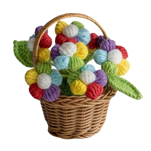 champracer Künstliche Blume Häkelblumen Topfpflanze, Handgefertigt Gestrickte Mini-Topfpflanzen künstliche Blumen Kleine Handgefertigte Häkelblume Büro- und Heimdekoration (14 * 9cm,Bunt) von champracer