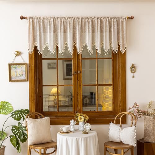champracer Kurzgardinen Dreieckiger Gardine Spitze Scheibengardinen Küchenvorhänge modern transparent Kurzer Vorhang für Küche Wohnzimmer Landhaus (140 * 60cm,Beige) von champracer