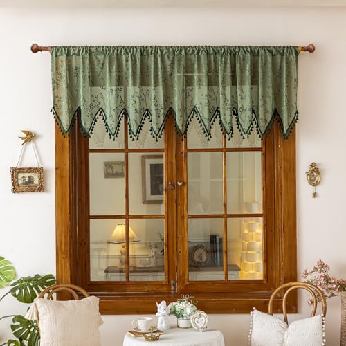 champracer Kurzgardinen Dreieckiger Gardine Spitze Scheibengardinen Küchenvorhänge modern transparent Kurzer Vorhang für Küche Wohnzimmer Landhaus (180 * 60cm,Grün) von champracer