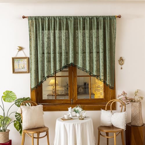 champracer Kurzgardinen Scheibengardine Küchenvorhänge Bistrogardinen Halb Transparent Gardinen für Schlafzimmer Esszimmer Wohnzimmer Küche (300 * 130cm,Grün) von champracer