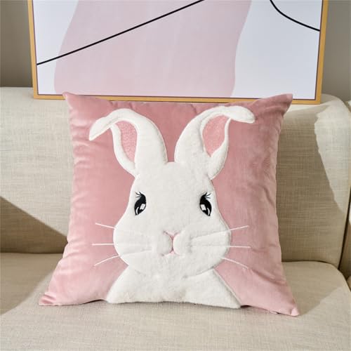 champracer Kuschelkissen Kinder, Weiche Flauschige Hase Motiv Zierkissen Sofakissen mit Füllung, Plüsch Kissen Dekokissen für Kinderzimmer Schlafzimmer Deko (Rosa Häschen) von champracer