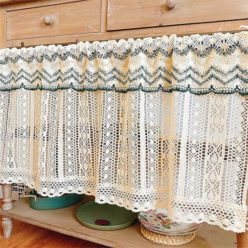 champracer Landhausstil Kurzgardine, Boho Kurze Vorhang Gehäkelt Mandala Stickerei Muster Gardine, Bistrogardine Kurz Gardinen Kleines Fenstervorhang Küche Vorhänge (1 Stüick, W 95x H 90 cm) von champracer