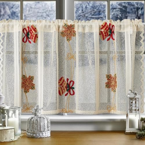 champracer Scheibengardine Küchengardinen Bistrogardine Weihnachten Scheibengardine Transparent Mit Stickerei KüChe Kurzgardinen für Kleine Fenster (140 * 100cm,C) von champracer